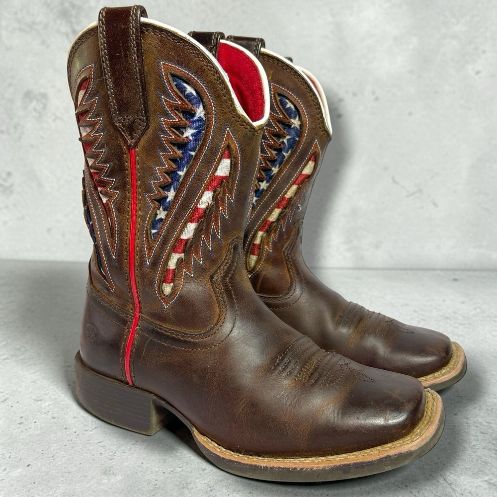 Ariat Kid's Quickdraw VentTEK Patriotic Western Boots Youth Kids Brown Sz 11 USA